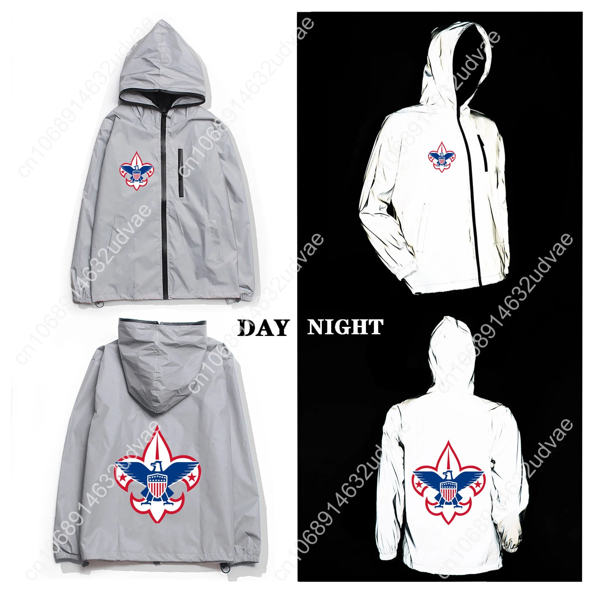 Scouts of America Reflective Jacket Mens Womens Coat Hooded Windbreaker Runing Pocket Jackets Cycling Hiking Customized Hoodie