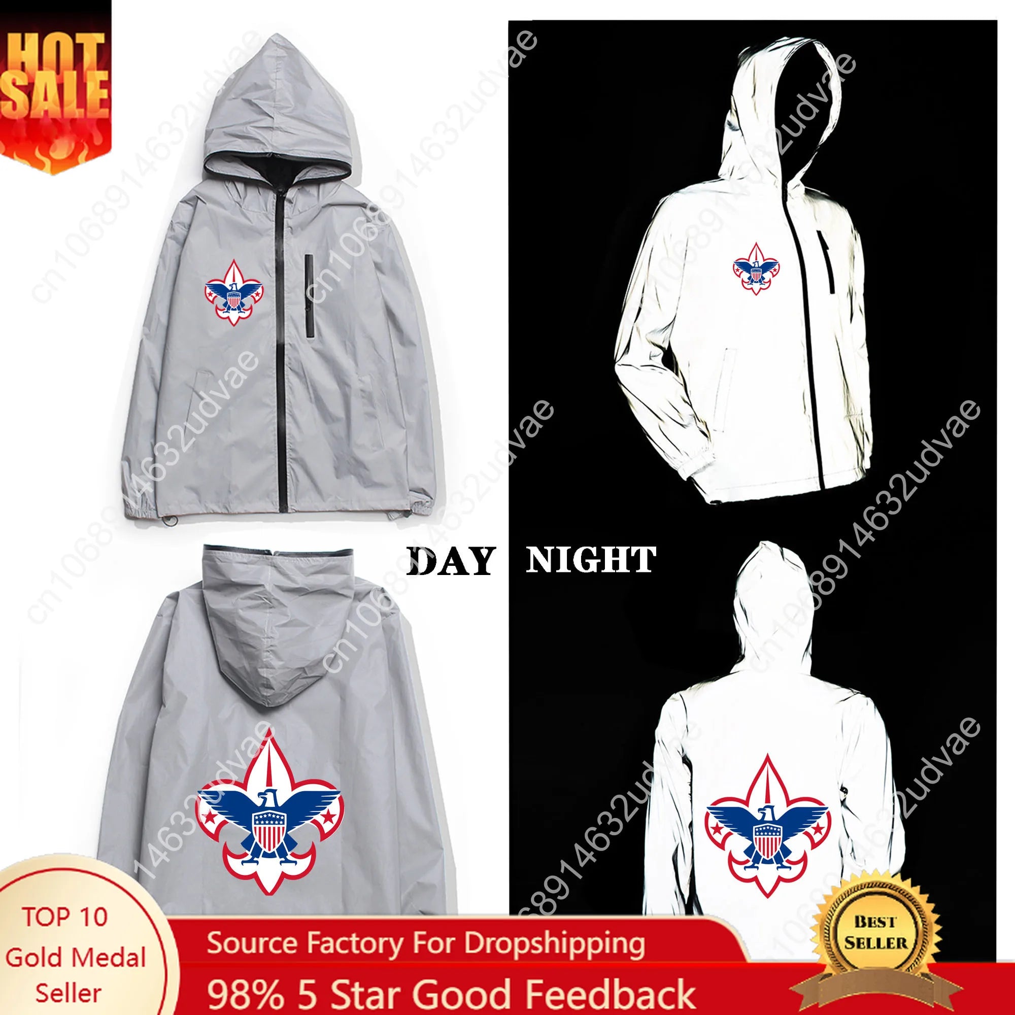 Scouts of America Reflective Jacket Mens Womens Coat Hooded Windbreaker Runing Pocket Jackets Cycling Hiking Customized Hoodie