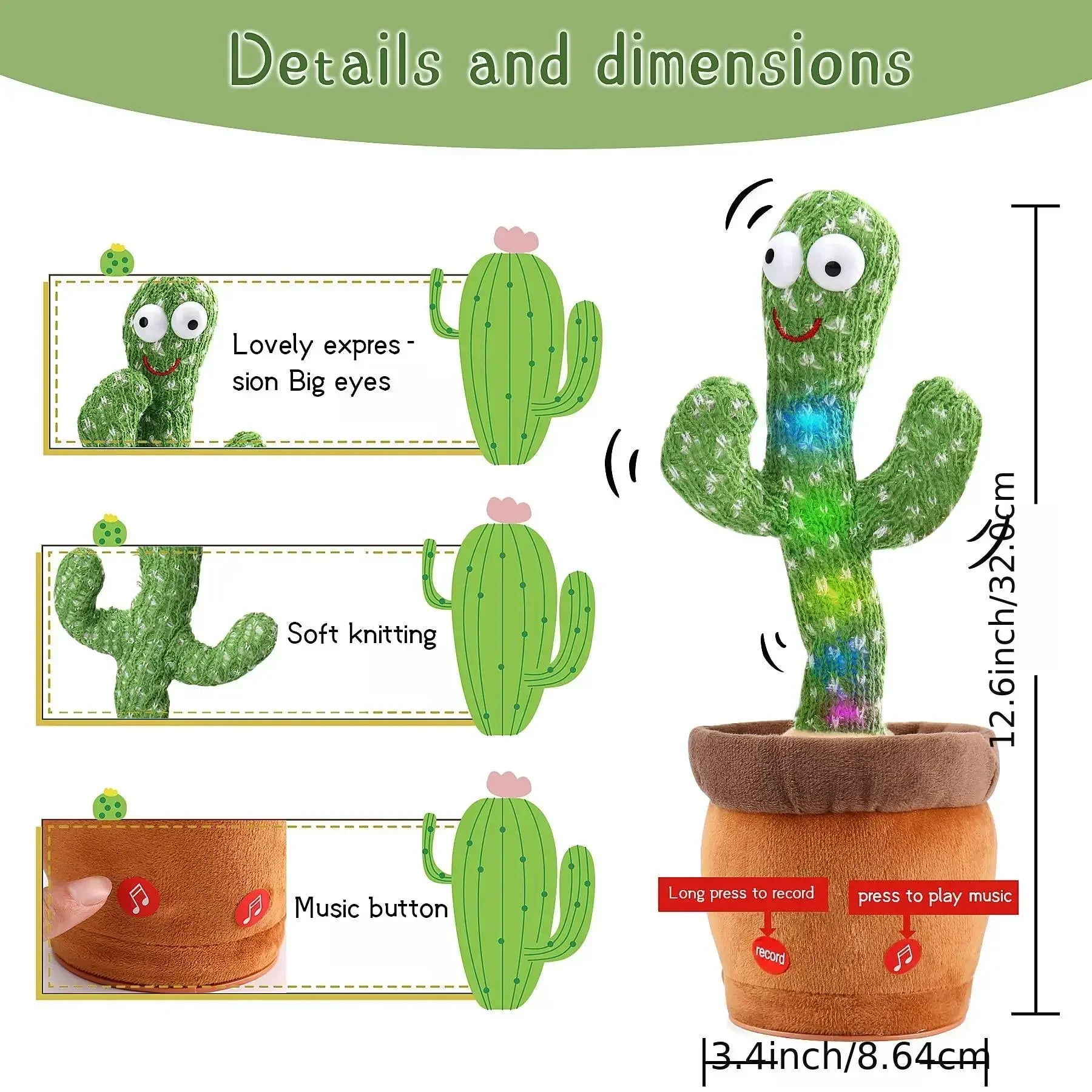 Rechargeable Dancing Cactus Plush Toy for Kids-3