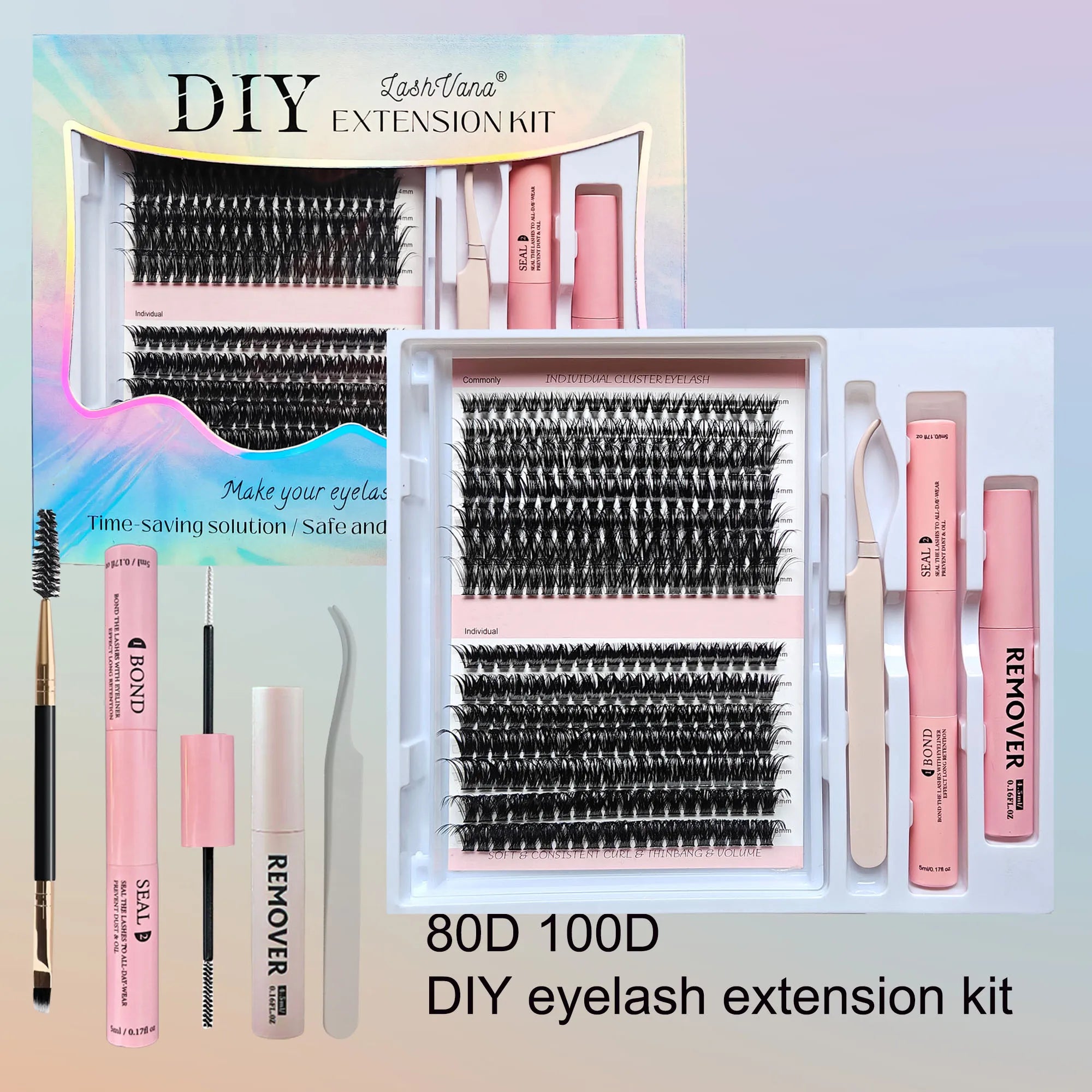 Lashes Clusters Set Extensions Kit Fake eyelashes Mix Lash Clusters with Lash Bond Seal and Lash Applicator Tool Makeup