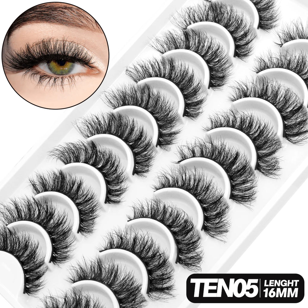 GROINNEYA 5/10 pairs 3D Mink Lashes Faux Mink Fluffy Lash Soft Full Thick Wispy Eyelash Dramatic False Eyelashes Makeup