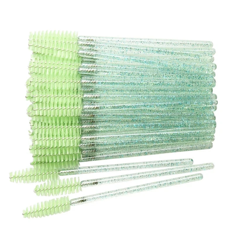 50pcs Disposable Eyelash Brushes Crystal Eye lash Mascara Wands Glitter Lash Comb Spoolies Micro Makeup Applicators