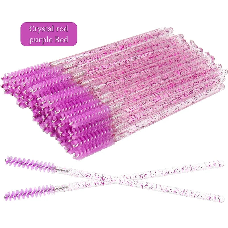 50pcs Disposable Eyelash Brushes Crystal Eye lash Mascara Wands Glitter Lash Comb Spoolies Micro Makeup Applicators