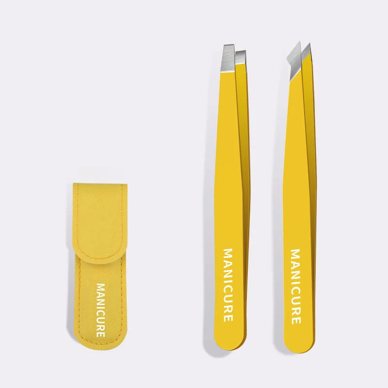 HUAZDS Eyebrow Tweezer Colorful Hair Beauty Fine Hairs Puller Stainless Steel Slanted Eye Brow Clips Removal Makeup Tools