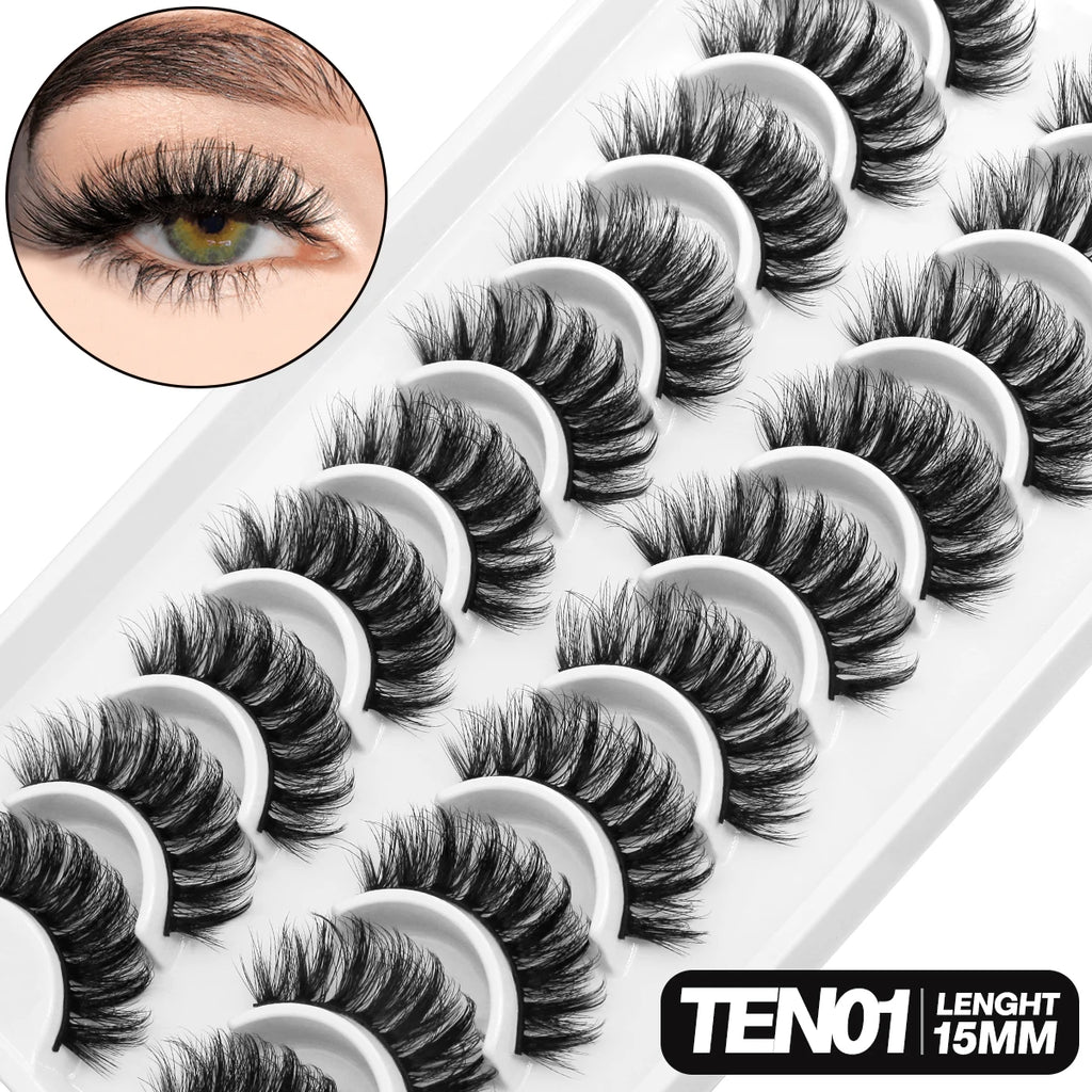 GROINNEYA 5/10 pairs 3D Mink Lashes Faux Mink Fluffy Lash Soft Full Thick Wispy Eyelash Dramatic False Eyelashes Makeup