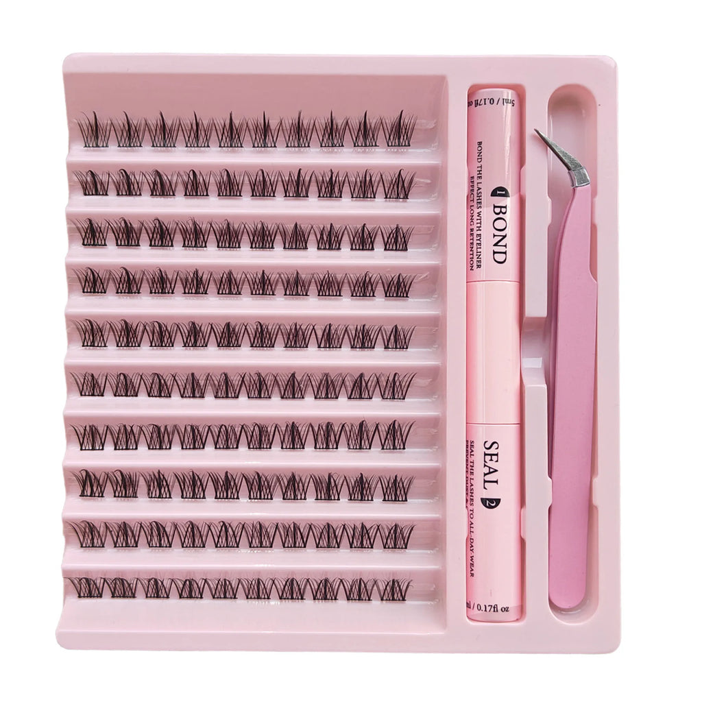 Lashes Clusters Set Extensions Kit Fake eyelashes Mix Lash Clusters with Lash Bond Seal and Lash Applicator Tool Makeup