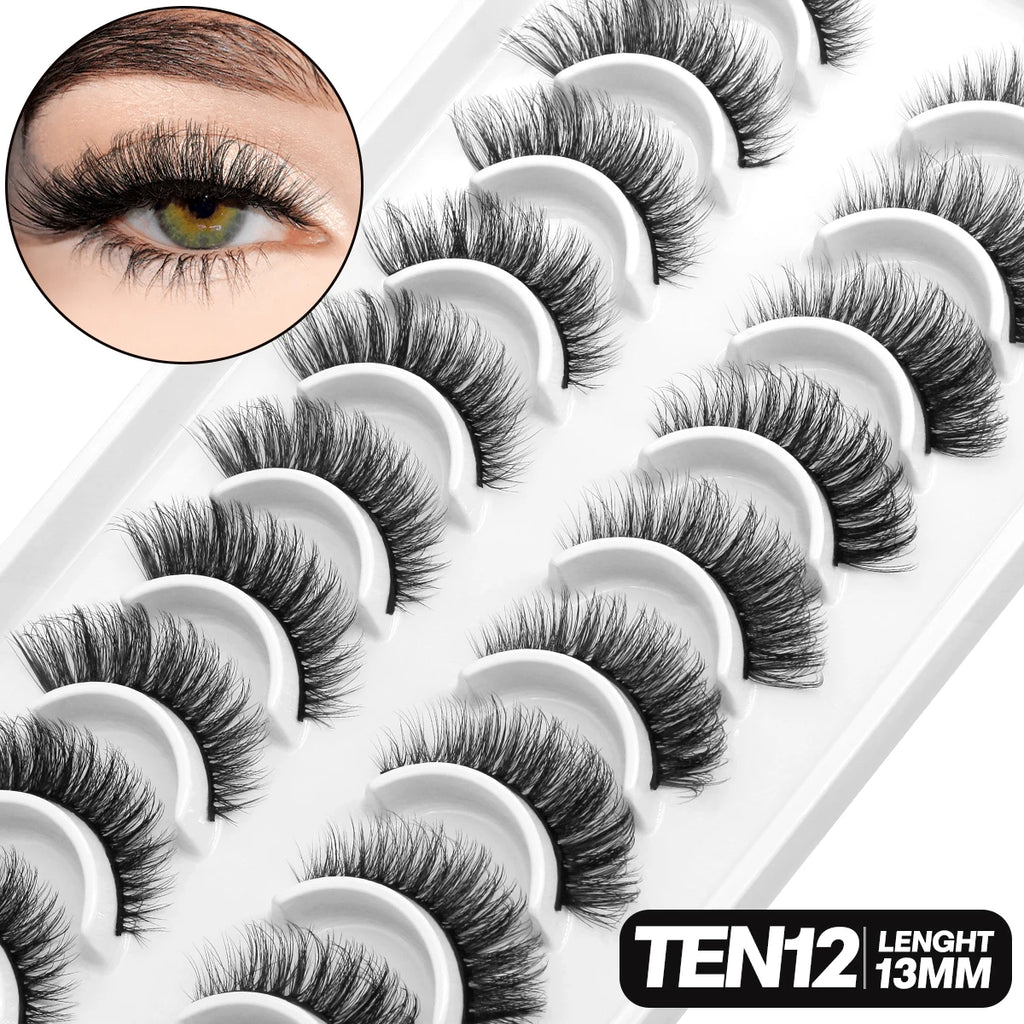GROINNEYA 5/10 pairs 3D Mink Lashes Faux Mink Fluffy Lash Soft Full Thick Wispy Eyelash Dramatic False Eyelashes Makeup
