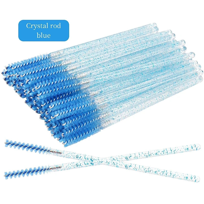 50pcs Disposable Eyelash Brushes Crystal Eye lash Mascara Wands Glitter Lash Comb Spoolies Micro Makeup Applicators